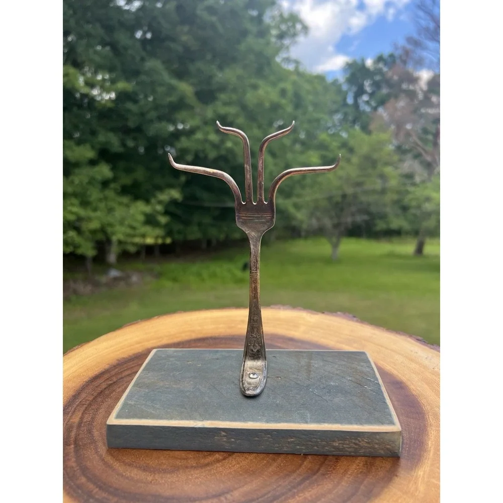 Handmade Spoon Art Jewelry Display Stand 1847 Rogers Bros Silverplate Fork